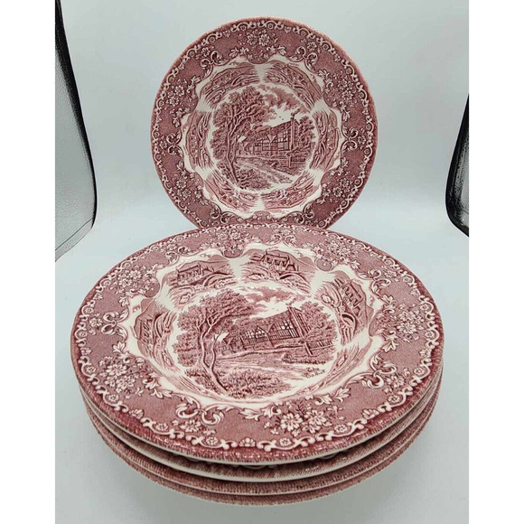 Vintage Grindley Staffordshire Set of 5 Soup Bowls 9" English Country Red - Picture 7 of 10